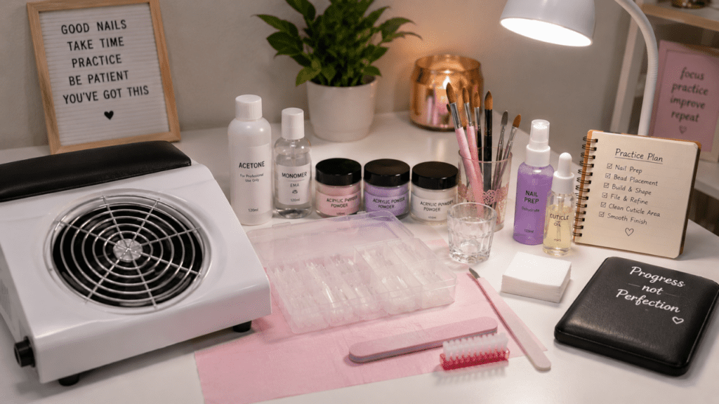 acrylic nail beginner setup at home