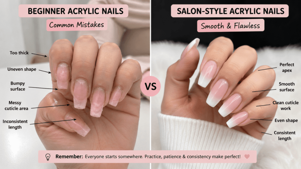 beginner acrylic nail mistakes comparison