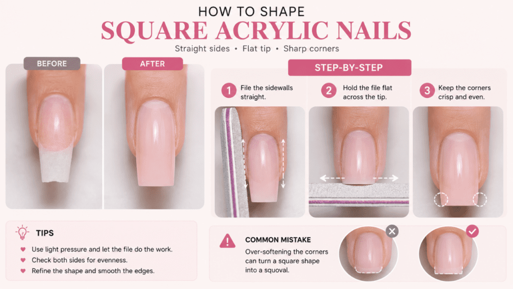 how to shape square acrylic nails