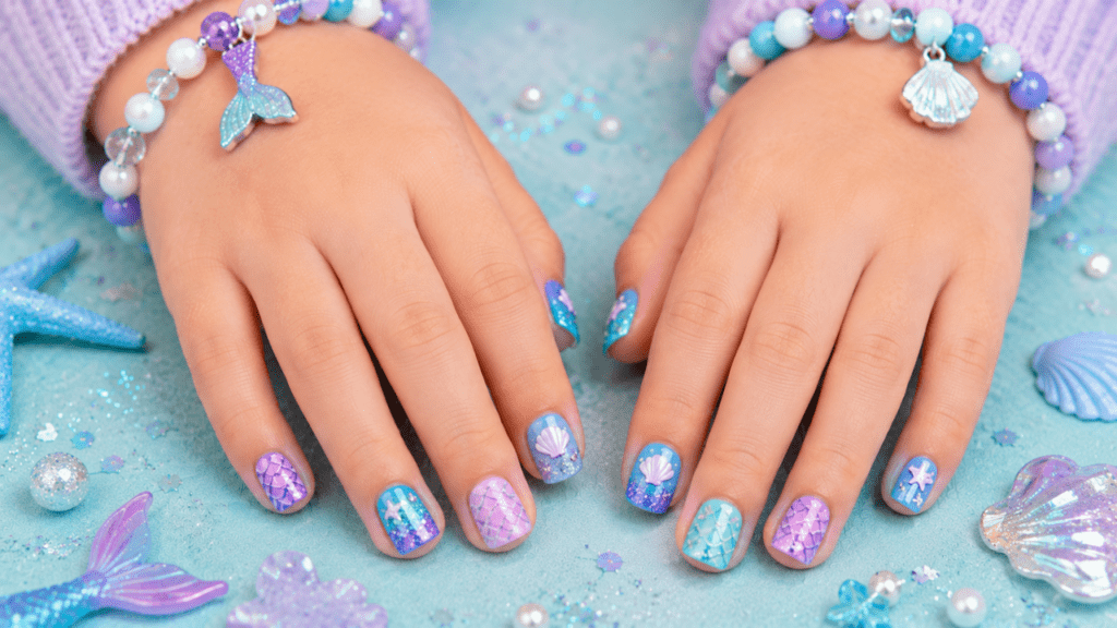 mermaid inspired ocean blue nails