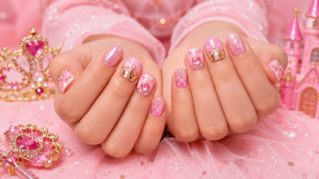 princess party acrylic nails for kids