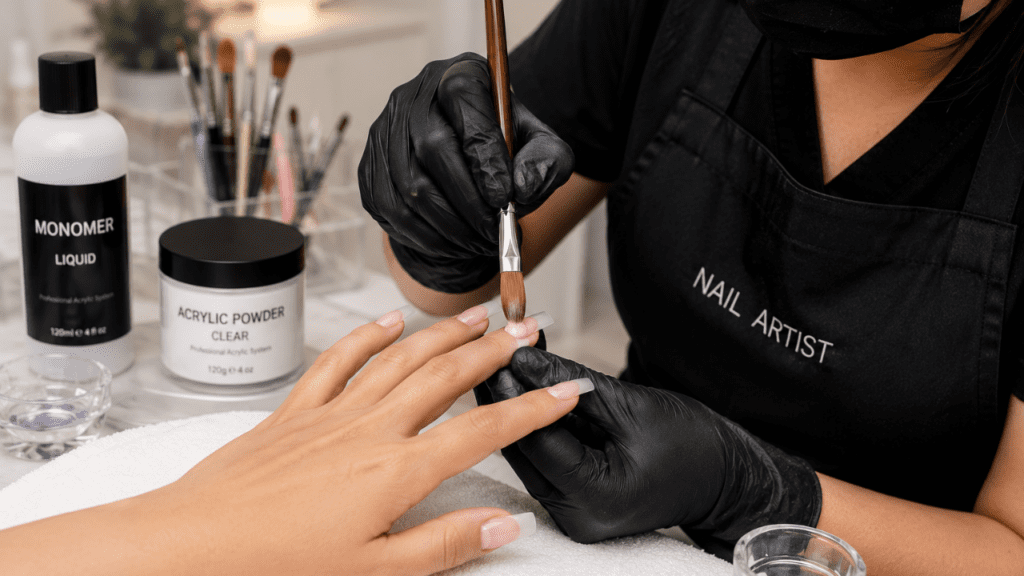 regular acrylic nail salon application