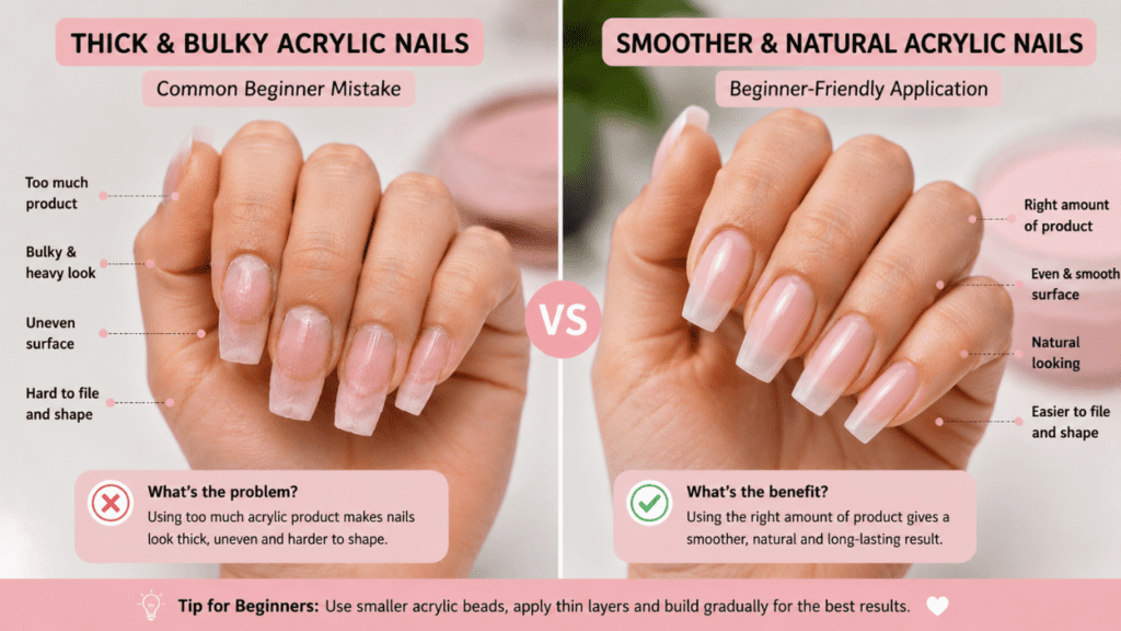 thick acrylic nails beginner mistake