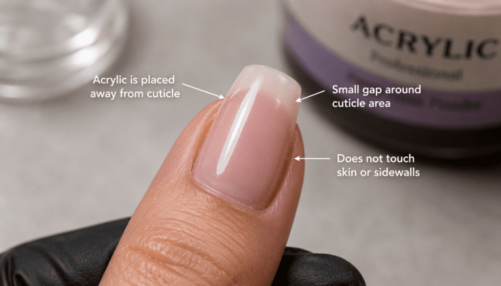 Proper acrylic application without touching the cuticle