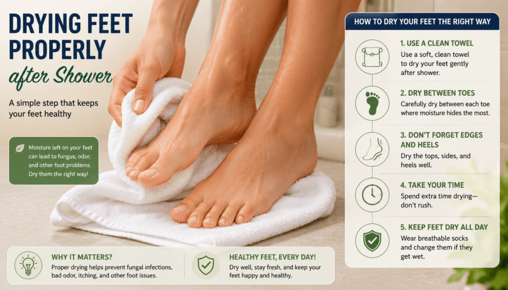 drying feet properly after shower