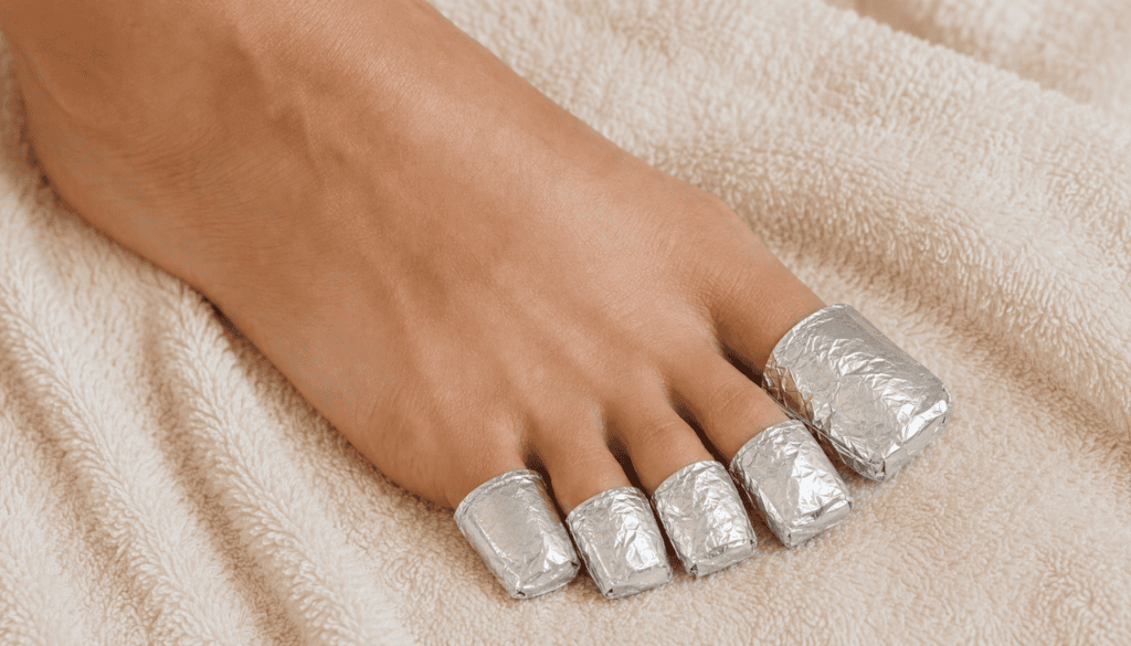 Acetone foil wraps used to remove acrylic toenails