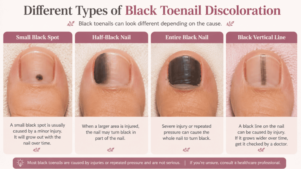 Different types of black toenail discoloration