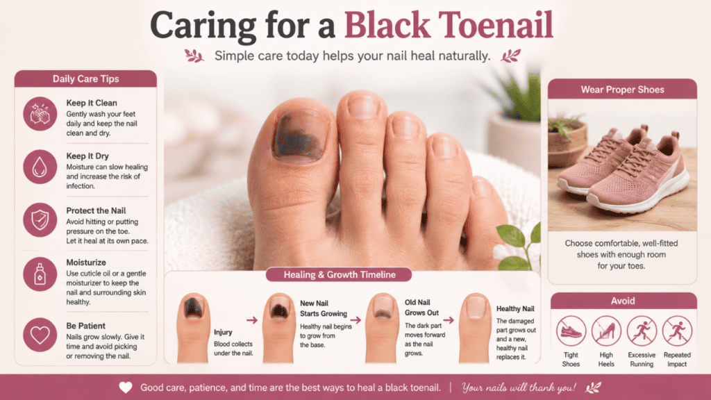 Proper home care and recovery tips for a black toenail after an injury