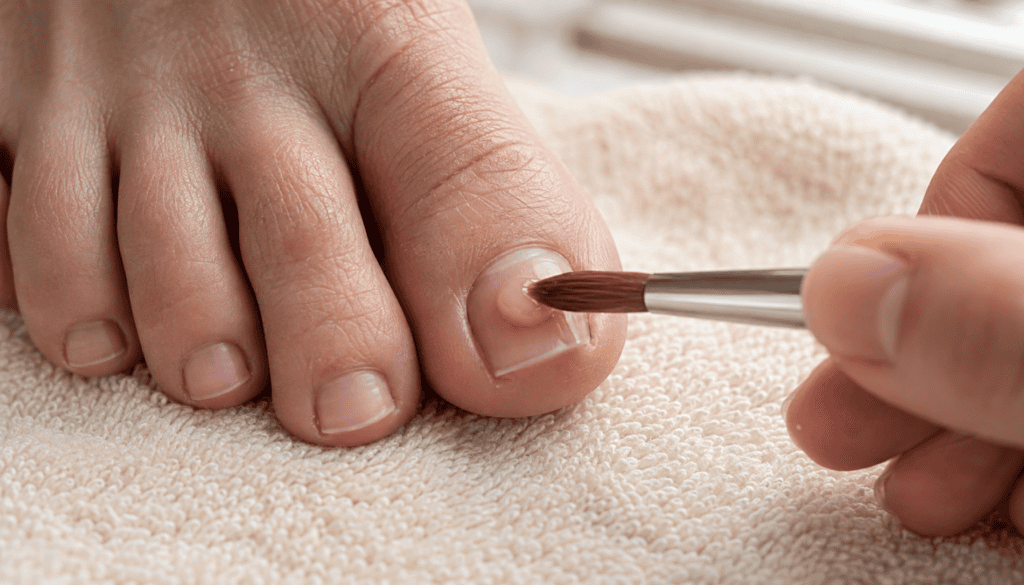 Applying a small acrylic bead to a big toenail