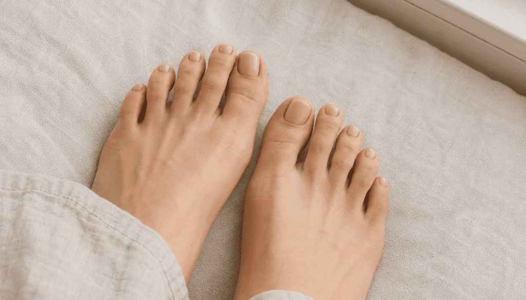 Natural-looking acrylic toenails applied in a thin layer at home
